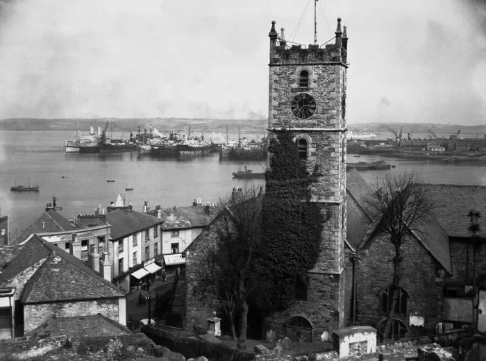 Framed Print : The parish church at Falmouth, Cornwall overlooking the busy harbour Framed Print : The parish church at Falmouth, Cornwall overlooking the busy harbour
