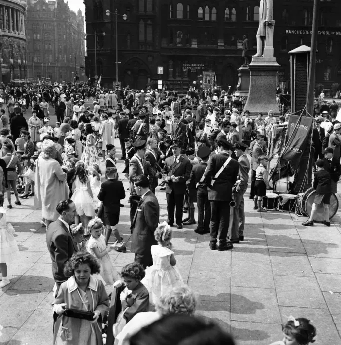 Framed Print : Participants of the Manchester Whit Walksgather outside the town hall
