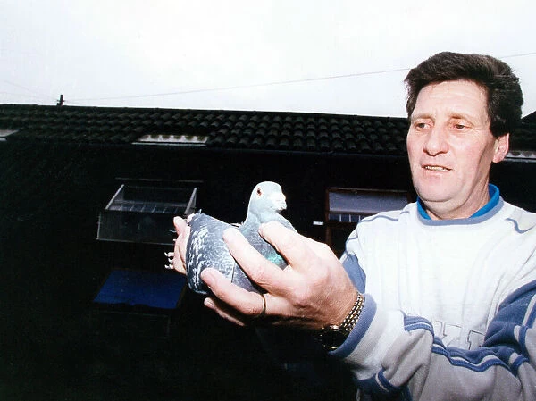 Partick Thistle football manager John Lambie holding a pigeon in his hand