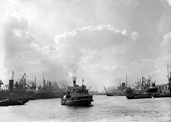 Passenger ferry Catherine on the water at East India docks, London. Circa 1935