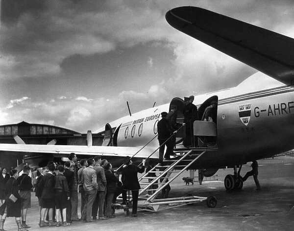 Passengers boarding flight at Renfrew Airport, British European Airways, Scotland