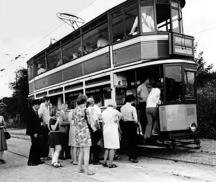 Framed Print : Passengers boarding a tram circa 1960 Framed Print : Passengers boarding a tram circa 1960