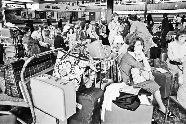 Passengers stranded at Heathrow terminal due to strike by T. W. A 11th August 1966