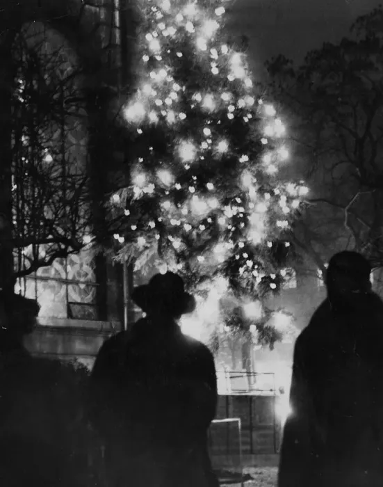 Framed Print : Passers-by in St Phillips Cathedral Churchyard pause to admire the cheerful blaze of Framed Print : Passers-by in St Phillips Cathedral Churchyard pause to admire the cheerful blaze of