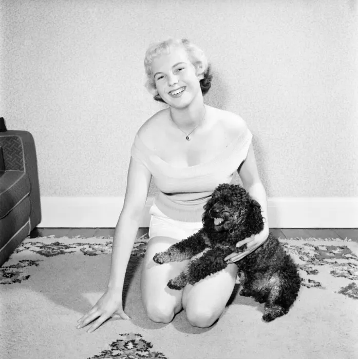 Framed Print : Pat Bolton seen here with her pet poodle dog. 1964 E298-008 Framed Print : Pat Bolton seen here with her pet poodle dog. 1964 E298-008