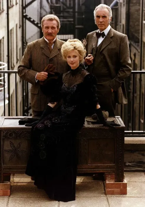 Framed Print : Patrick Macnee with Christopher Lee and Morgan Fairchild staring in the new series of Framed Print : Patrick Macnee with Christopher Lee and Morgan Fairchild staring in the new series of