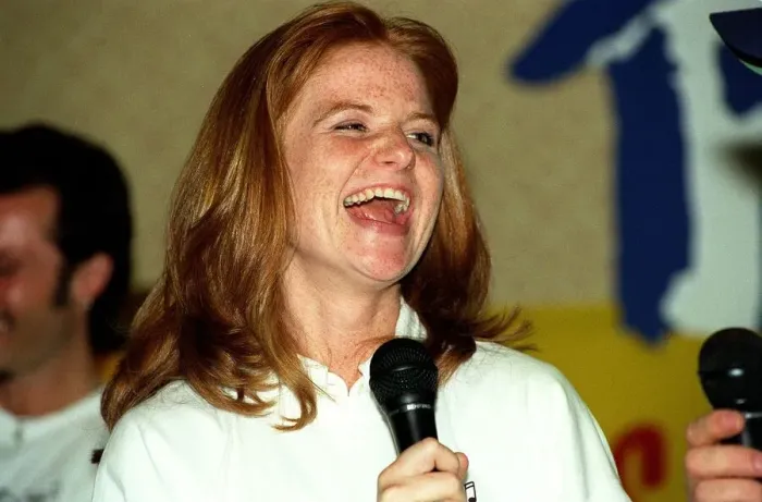 Framed Print : Patsy Palmer Actress June 98 Eastenders actress holding microphone