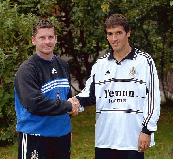 Paul Bracewell Fulham Manager with new player Karl Heinz Riedle September 1999