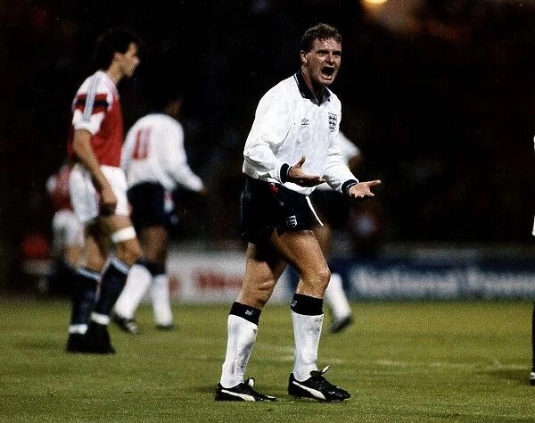 Paul Gascoigne in action for England against Norway in a Wordl Cup Qualifier