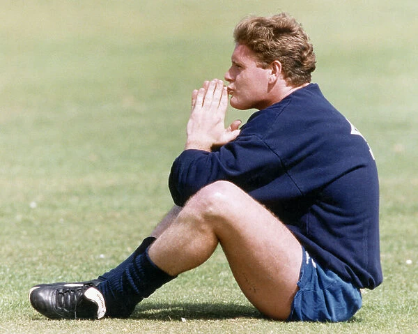 Paul Gascoigne in contemplative mood during a Tottenham Hotspur training session