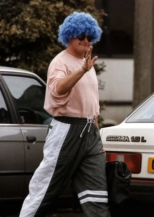 Framed Print : Paul Gascoigne in funny mode arrives for a training session DBase