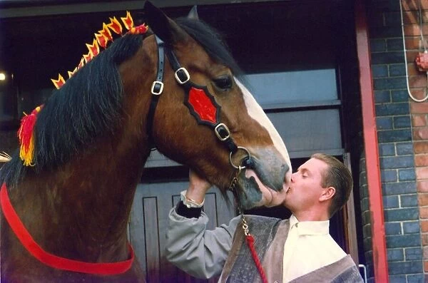 Paul Gascoigne (Gazza) with one of Newcastle Breweries Dray Horses