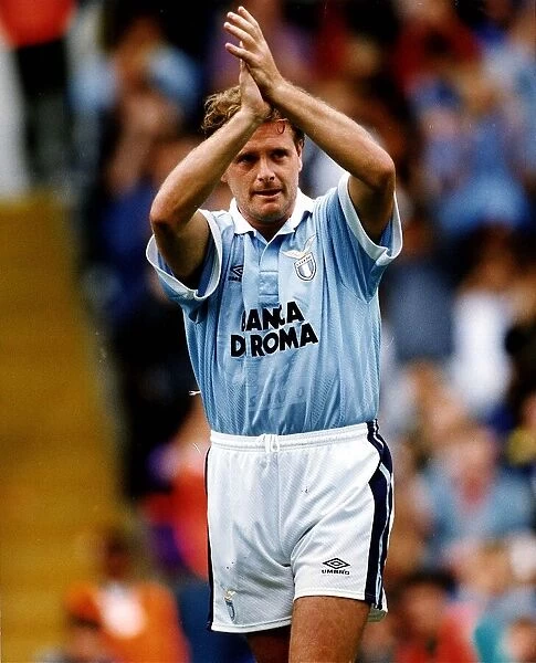 Paul Gascoigne of Italian club Lazio acknowledges the applause of the fans aduring