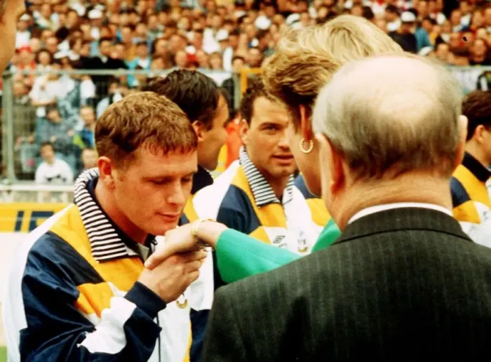 Framed Print : Paul Gascoigne kisses Princess Dianas hand at the FA Cup Final between Spurs Framed Print : Paul Gascoigne kisses Princess Dianas hand at the FA Cup Final between Spurs