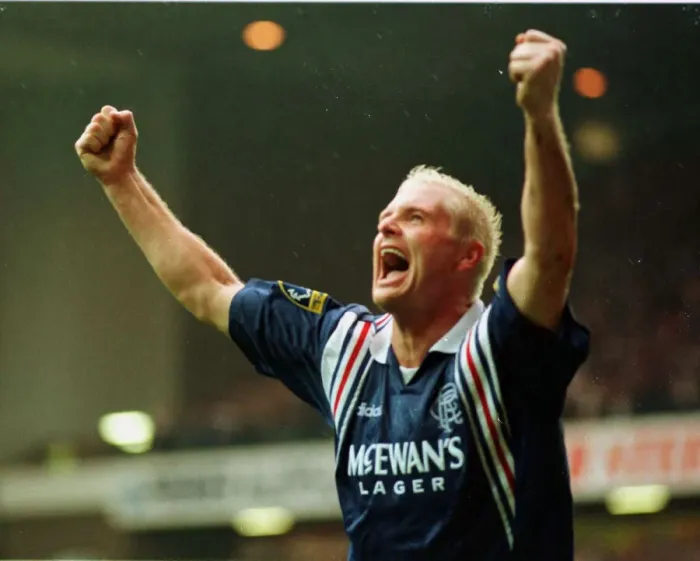 Framed Print : Paul Gascoigne of Rangers celebrates his goal against Celtic in the Scottish Premier Framed Print : Paul Gascoigne of Rangers celebrates his goal against Celtic in the Scottish Premier