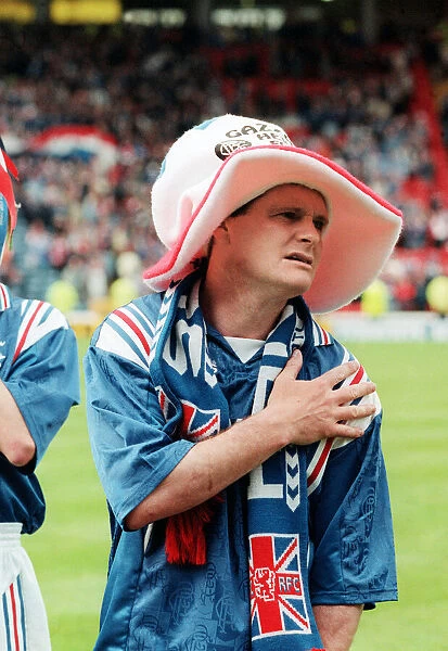 Paul Gascoigne Rangers football player celebrates after their Scottish Cup Final win over