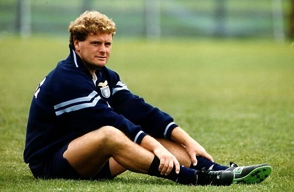 Paul Gascoigne stretches during a training session in Lazio Italy July 1993
