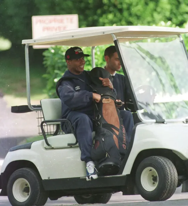 Framed Print : Paul Ince June 1998 England Player playing golf on hotel golf course