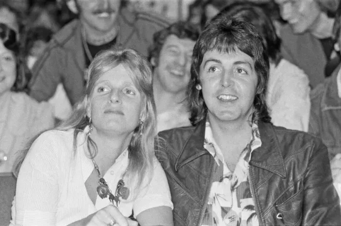 Framed Print : Paul and Linda McCartney and other members of the band Wings seen here at Madison Square Framed Print : Paul and Linda McCartney and other members of the band Wings seen here at Madison Square