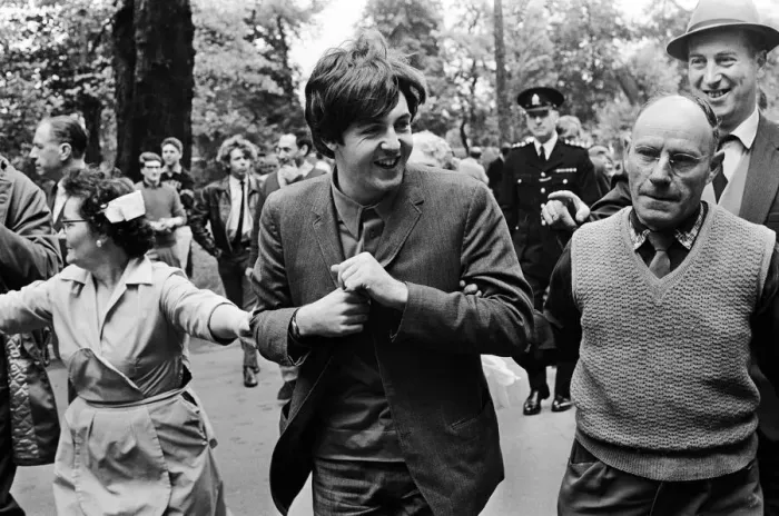 Framed Print : Paul McCartney of The Beatles is escorted past waiting fans as he arrives at ABC Studios Framed Print : Paul McCartney of The Beatles is escorted past waiting fans as he arrives at ABC Studios