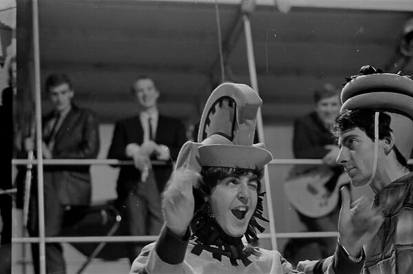 Paul McCartney from The Beatles rehearsing for the filming of '