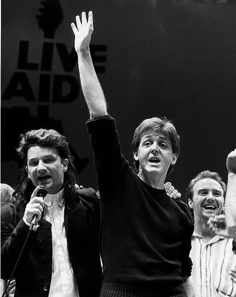 Paul McCartney with Bono of U2 at Wembley Live Aid July 1985