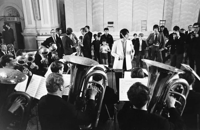 Framed Print : Paul McCartney conducts The Black Dyke Mills Band, Saltaire, Yorkshire, 30 June 1968 Framed Print : Paul McCartney conducts The Black Dyke Mills Band, Saltaire, Yorkshire, 30 June 1968