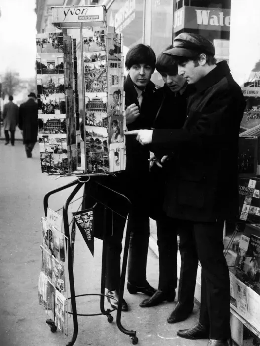 Framed Print : Paul McCartney, George Harrison and John Lennon of the Beatles pop group looking Framed Print : Paul McCartney, George Harrison and John Lennon of the Beatles pop group looking