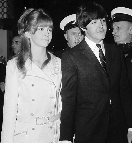 Paul McCartney with girlfriend Jane Asher arriving at Plaza cinema Haymarket for