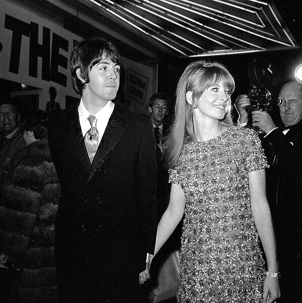 Paul McCartney and girlfriend Jane Asher arriving at the film premiere of '