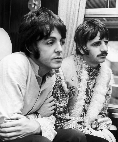 Paul McCartney and Ringo Starr on the train on the way to Bangor in Wales for Meditation