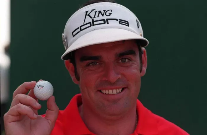Framed Print : Paul McGinley Golfer smiles as he celebrates getting a hole in one in the 1996 British Framed Print : Paul McGinley Golfer smiles as he celebrates getting a hole in one in the 1996 British