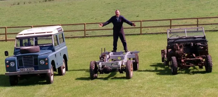 Framed Print : Paul Watson with Land Rovers JUly 1998 in stages of building Earlston Glenburnie Farm Framed Print : Paul Watson with Land Rovers JUly 1998 in stages of building Earlston Glenburnie Farm
