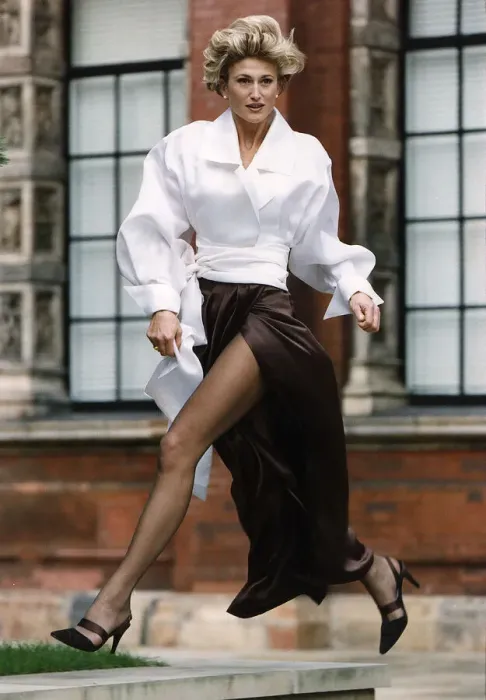 Framed Print : Paula Hamilton model wears Amanda Wakely design outfit at the Lloyds Bank British Fashion