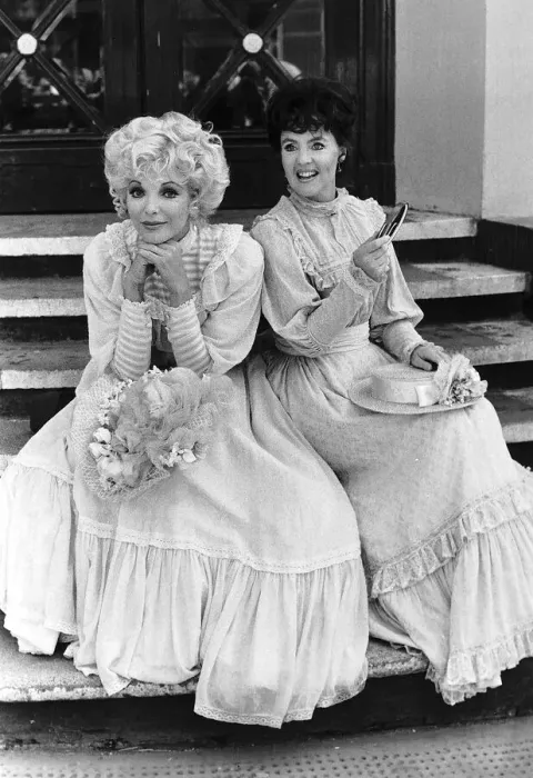 Framed Print : Pauline Collins Actress with Joan Collins on the set of a TV play called Framed Print : Pauline Collins Actress with Joan Collins on the set of a TV play called