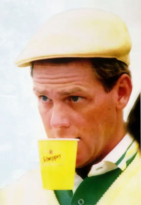 Framed Print : Payne Stewart Golfer July 1990 at St Andrews Scotland - with Schweppes Cup in Mouth