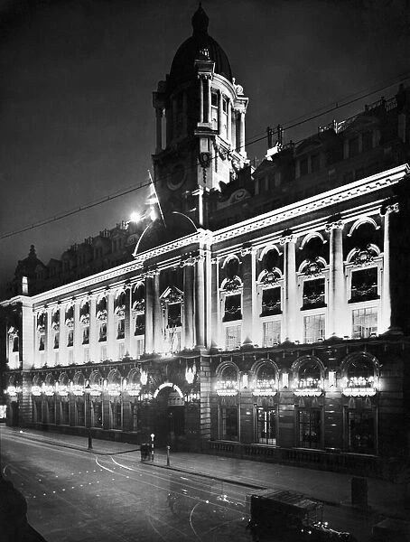 The Pearl Assurance headquarters building in High Holborn decorated illuminated