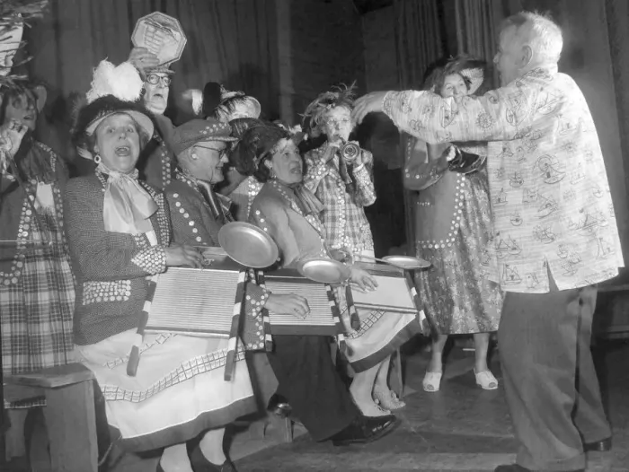 Framed Print : Pearly kings and queens play the washboard and other musical instruments during a concert Framed Print : Pearly kings and queens play the washboard and other musical instruments during a concert