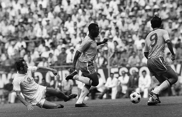 Pele of Brazil goes past a Czechoslovakian defender June 1970 during
