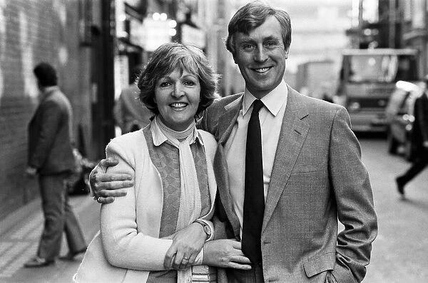 Penelope Keith and her husband Rodney Timpson outside the Apollo Theatre