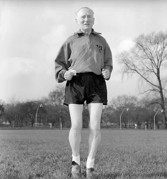Pensioner: 80 year old athlete Joe Deakin seen here training on the track. 1963 A763-004