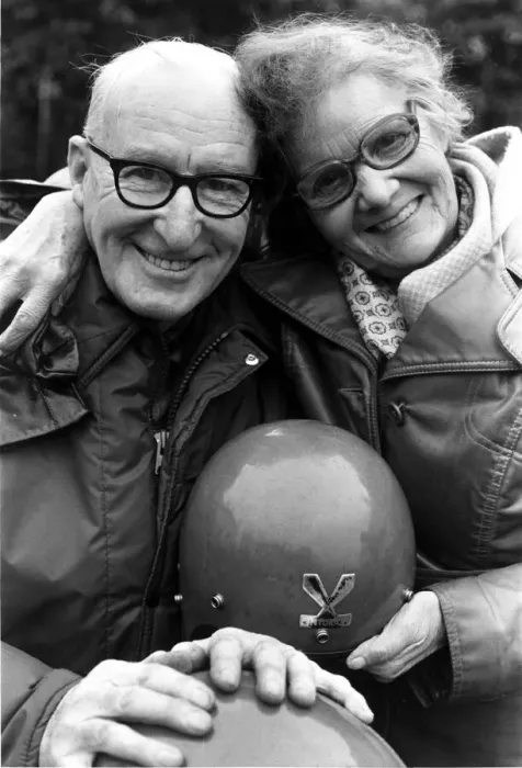 Framed Print : Pensioners George and Beatrice Peach still biking aged 76 and 73 January 25th 1973