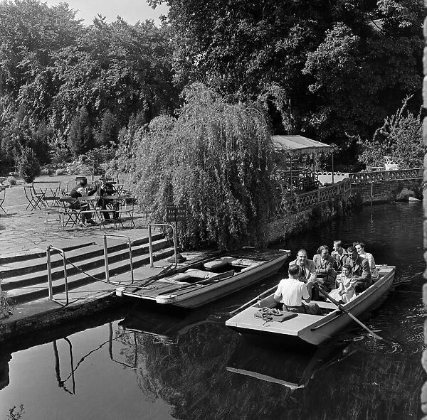 People on a boat in Canterbury, Kent. 2nd June 1954