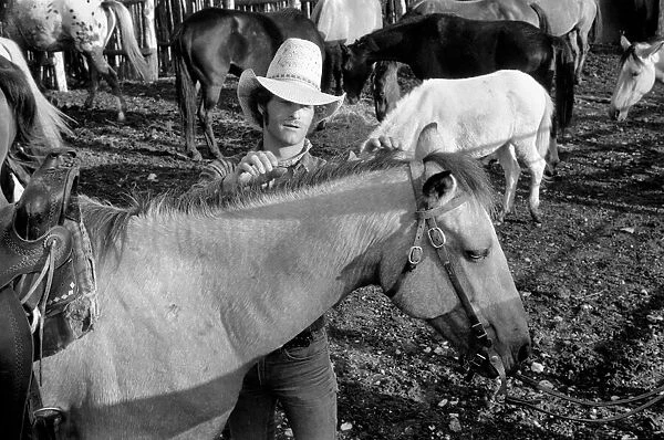 People: Cowboys with horses at a ranch in the USA. December 1980 80-07236-004