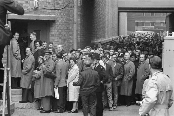 Framed Print : People queuing to take a look at Mercury spacecraft Friendship 7