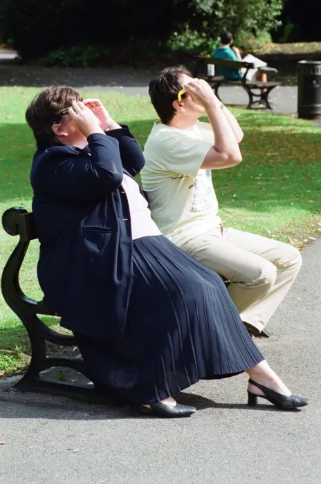 Framed Print : People watching a total solar eclipse at Forbury Gardens, Reading. 11th August 1999