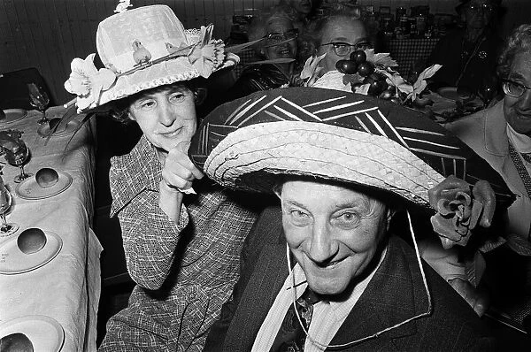 People wearing Easter Bonnets at a Darby & Joan Club, Berkshire. April 1976
