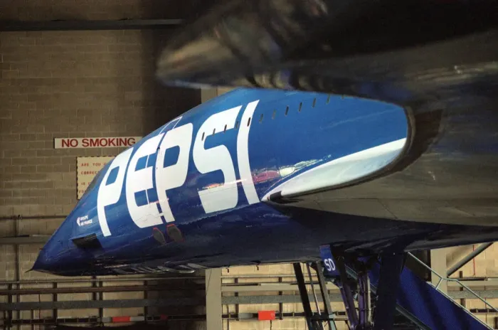 Framed Print : Pepsi launch its new blue can. Air France paint one of its Concorde