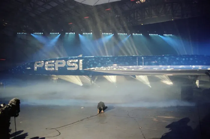 Framed Print : Pepsi launch its new blue can. Air France paint one of its Concorde Framed Print : Pepsi launch its new blue can. Air France paint one of its Concorde