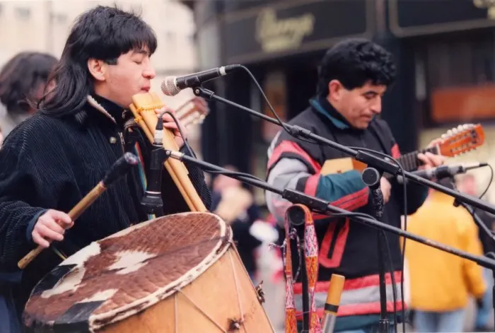 Framed Print : Peruvian band Apu perform in the streets of Newcastle. (Circa 1994) Framed Print : Peruvian band Apu perform in the streets of Newcastle. (Circa 1994)